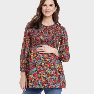 Isabel Maternity by Ingrid & Isabel Floral Blouse - Red and Blue, Size XXL